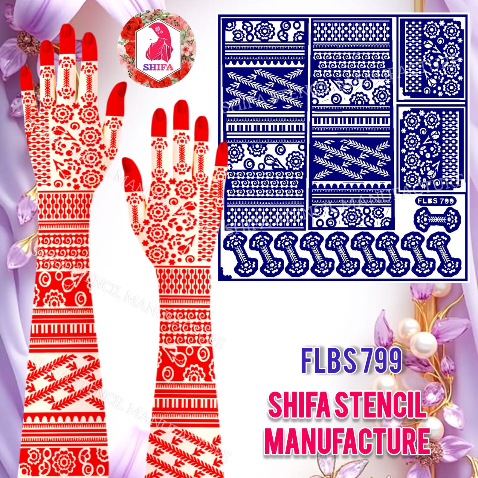 FLBS 799 Garden Bloom Trails Sticker Overview Henna Stencil - Shifa Stencil